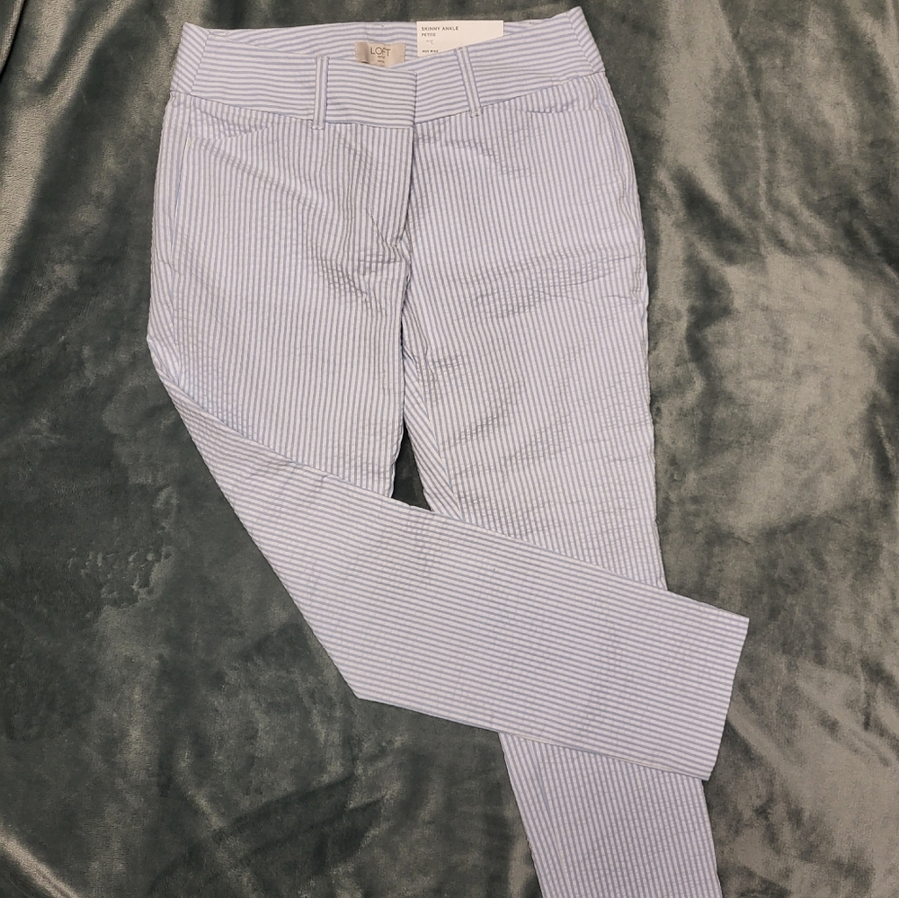 Loft skinny ankle petite pants, blue and white stripes, 4 Petite